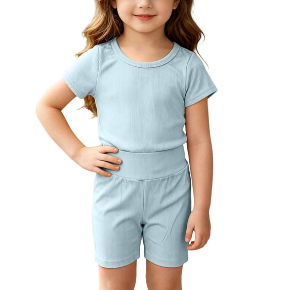 Diufon 2 Piece Casual Outfits for Little Girls Solid Color Cute Clothes Short Sleeve Shorts Sets Outdoor Sport Homewear