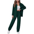 thumbnail image 1 of Diufon 2 Piece Lounge Sets for Women Lapel Long Sleeve Shirts with Pockets Elastic Waist Pants, 1 of 4