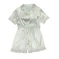 thumbnail image 1 of Diufon 2 Piece Satin Pajama Set for Women V Neck Long Sleeve Button Shirt and Shorts Lace Solid Color Sleepwear Sets, 1 of 3