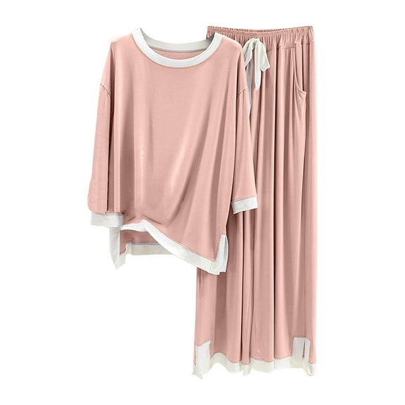 Diufon 2 Piece Sets for Women Crew Neck Long Sleeve Tops Elastic Waist Wide Leg Pants with Pockets