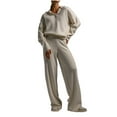 thumbnail image 1 of Diufon 2 Piece Sets for Women Knit Lapel Long Sleeve Sweaters Solid Color Wide Leg Pants, 1 of 6