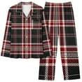 thumbnail image 1 of Diufon 2 Piece Sleepshirt Suits for Women Plaid Pajamas Set Wide Leg Nightwear Pant with Lapel Shirt Top (Large, Black), 1 of 6