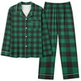 thumbnail image 1 of Diufon 2 Piece Sleepshirt Suits for Women Plaid Pajamas Set Wide Leg Nightwear Pant with Lapel Shirt Top (Medium, Green), 1 of 6