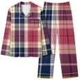 thumbnail image 1 of Diufon 2 Piece Sleepshirt Suits for Women Plaid Pajamas Set Wide Leg Nightwear Pant with Lapel Shirt Top (Small, Red), 1 of 6