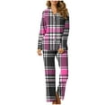 thumbnail image 1 of Diufon 2 Piece Sleepshirt Suits for Women Plaid Pajamas Set Wide Leg Nightwear Pant with Lapel Shirt Top, 1 of 3