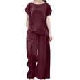 thumbnail image 1 of Diufon 2 Piece Suits for Women Short Sleeve Round Neck Tops Solid Color Wide Leg Pants Sets with Pockets, 1 of 6