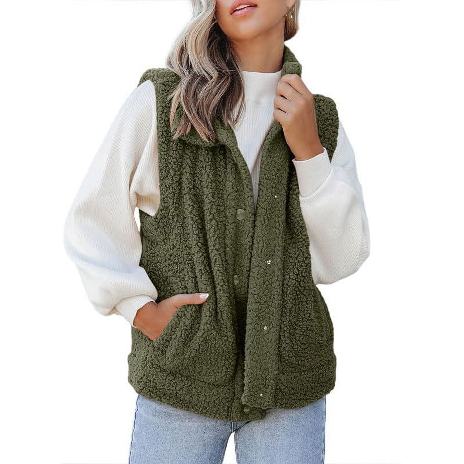 Diufon 2023 Fall Winter Fleece Vest for Women High Neck Button Down