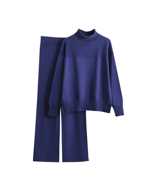 Sweater Sets for Women Mock Turtleneck Sweater Trousers Knitted Ribbed Lounge Pant Suits 2 Piece Outfits
