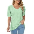thumbnail image 1 of Diufon Summer Puff Short Sleeve T Shirts for Women Casual Solid Color Tunics V Neck Tees, 1 of 6