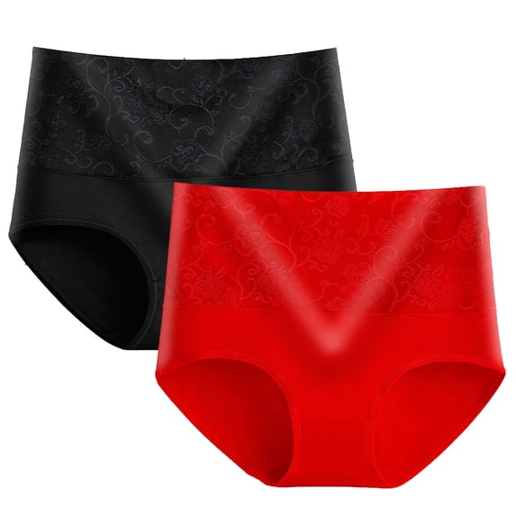 Diufon 2 Pack Cotton Underwear for Women High Waist Full Coverage Rose Printed Panties Ladies Stretch Soft Briefs