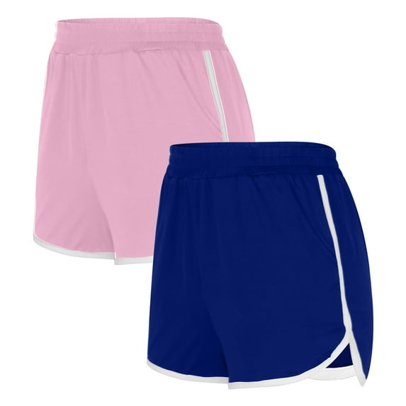 Diufon 2PCS Womens Sports Shorts Elastic Waist Athletic Shorts Summer Color Block Yoga Shorts