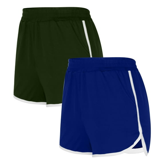 Diufon 2PCS Womens Sports Shorts Elastic Waist Athletic Shorts Summer Color Block Yoga Shorts