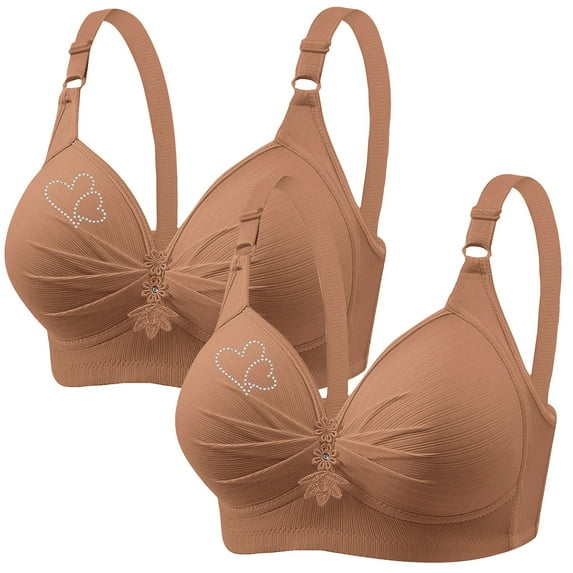 Diufon 2pc Bras for Women Solid Color Full Coverage Brathable Bras No Underwire High Support Bras