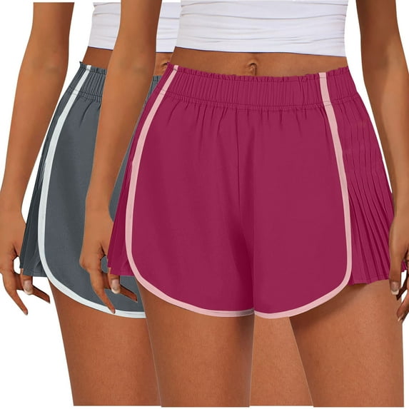 Diufon 2pc Sweatshorts for Women Summer Elastic High Waist Yoga Shorts Casual Color Block Shorts