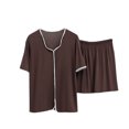 thumbnail image 1 of Diufon 2pc Womens Loungewear Sets V Neck Short Sleeve Tees Elastic Waist Shorts Pajama Sets, 1 of 3