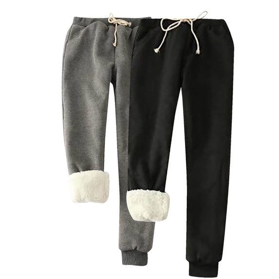 Diufon 2pc Womens Padded Sweatpants Solid Color Plus Size Pants Elastic Waist Drawstring Pants