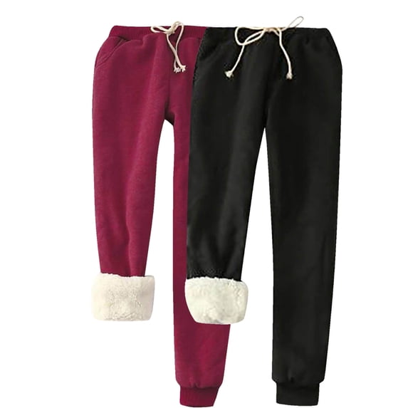 Diufon 2pc Womens Padded Sweatpants Solid Color Plus Size Pants Elastic Waist Drawstring Pants