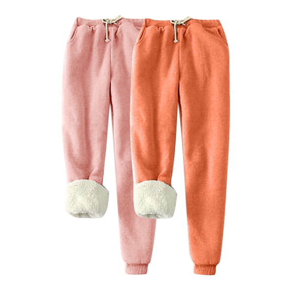 Diufon 2pc Womens Padded Sweatpants Solid Color Plus Size Pants Elastic Waist Drawstring Pants