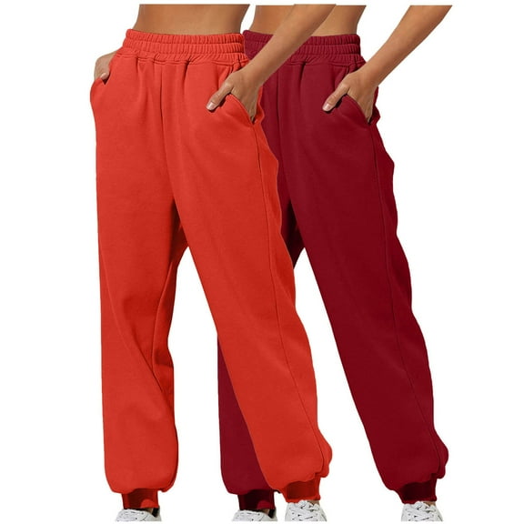 Diufon 2pc Womens Sweatpants Casual Solid Color Lounge Pants Elastic High Waist Pants with Pockets