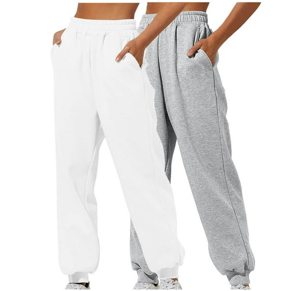 Diufon 2pc Womens Sweatpants Casual Solid Color Lounge Pants Elastic High Waist Pants with Pockets