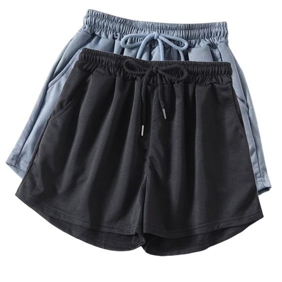 Diufon 2pc Womens Yoga Shorts Solid Color Shorts Elastic Waist Drawstring Athletic Shorts with Pockets