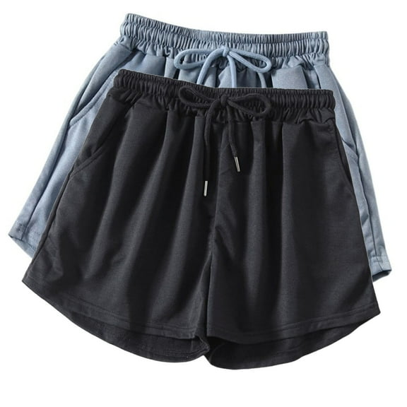Diufon 2pc Womens Yoga Shorts Solid Color Shorts Elastic Waist Drawstring Athletic Shorts with Pockets