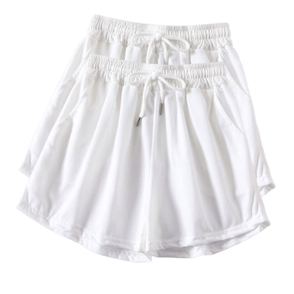 Diufon 2pc Womens Yoga Shorts Solid Color Shorts Elastic Waist Drawstring Athletic Shorts with Pockets