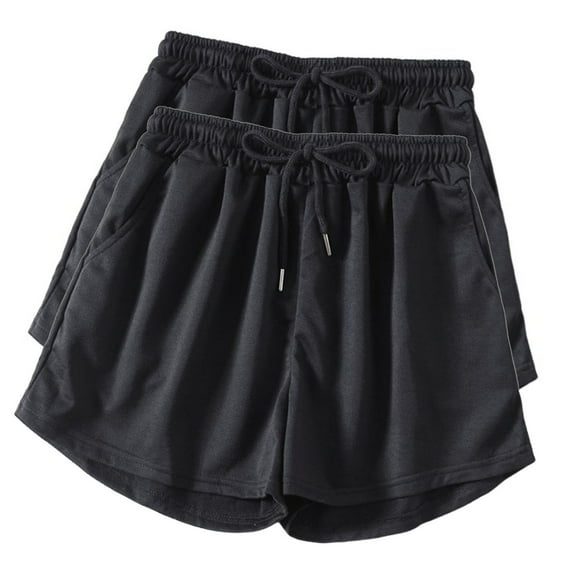 Diufon 2pc Womens Yoga Shorts Solid Color Shorts Elastic Waist Drawstring Athletic Shorts with Pockets