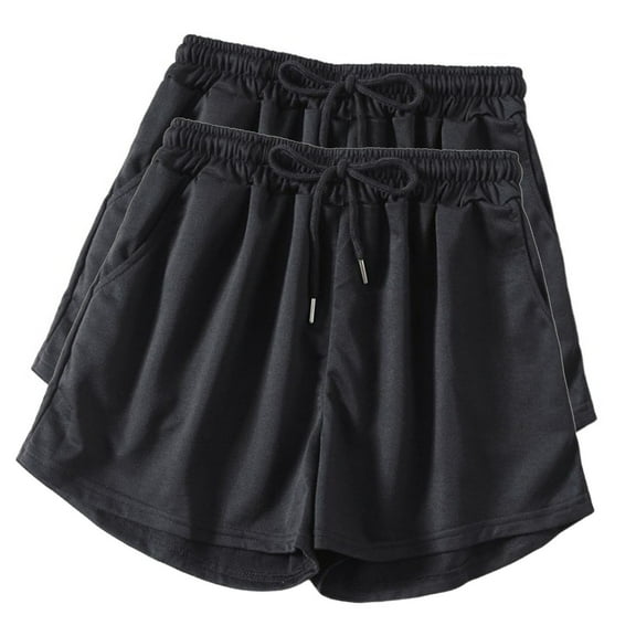 Diufon 2pc Womens Yoga Shorts Solid Color Shorts Elastic Waist Drawstring Athletic Shorts with Pockets