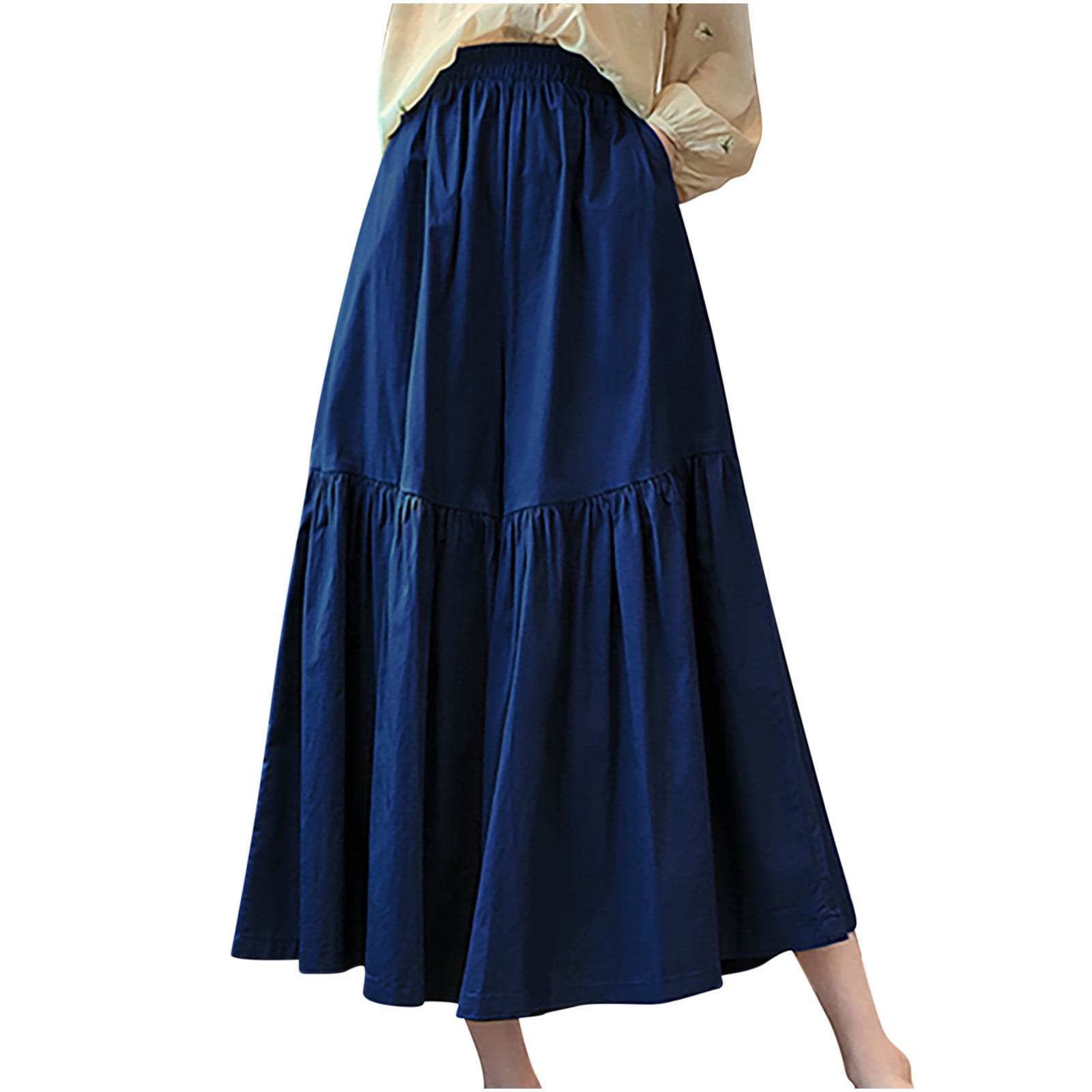 【NONCODE】Corao Two-Tone Stripe Skirt Pants Diufon 3/4 Length Pants Skirt for Women Solid Color Pants