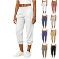 thumbnail image 1 of Diufon Linen Capri Pants for Women Summer Casual Elastic High Waist Capris Straight Leg Beach Cropped Pants, 1 of 9