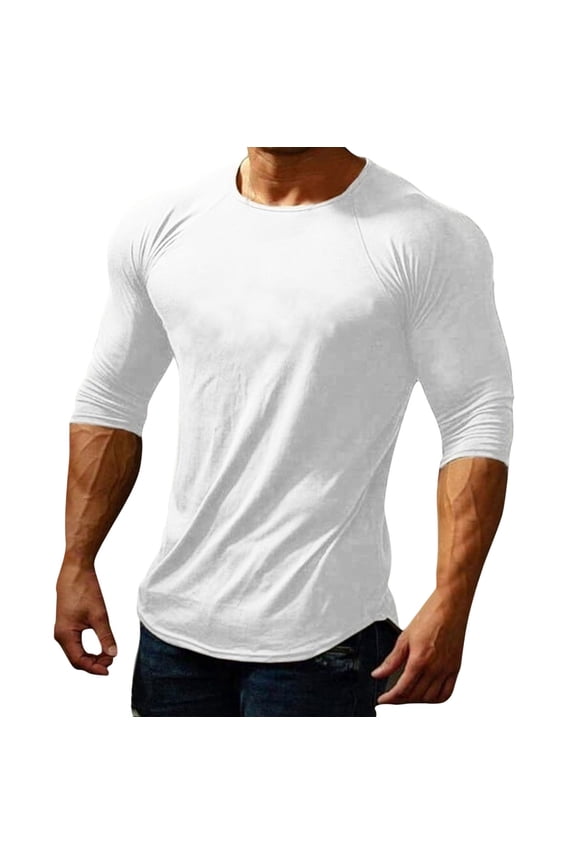 3/4 Sleeve Tops for Men Casual Crewneck Quick Dry Athletic Shirts Slim Tee Blouses for Gym Workout
