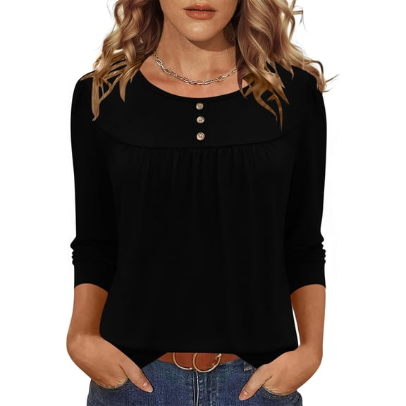 Diufon 3/4 Sleeve Tops for Women Soft Lightweight Scoop Neck Button T Shirts Trendy Spring Summer Tunic Blouse