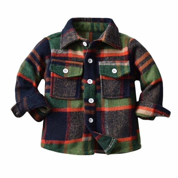 Diufon 3 Months-10years Unisex Boys&girls Plaid Shirt Jacket Long Sleeve Lapel Jacket Spring Casual Outwear (12-18 Months, Green)