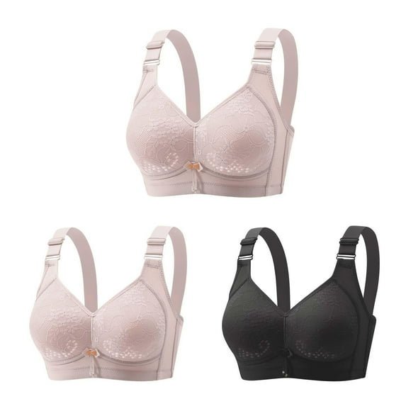 Diufon 3 Pack Adjustable Wide Strap Bras for Women No Underwire Full Coverage Lace Mesh Bralettes Ladies Comfort Bra