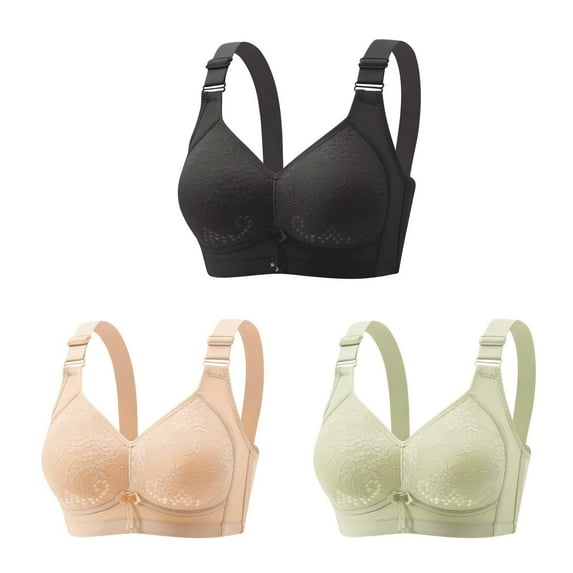 Diufon 3 Pack Adjustable Wide Strap Bras for Women No Underwire Full Coverage Lace Mesh Bralettes Ladies Comfort Bra