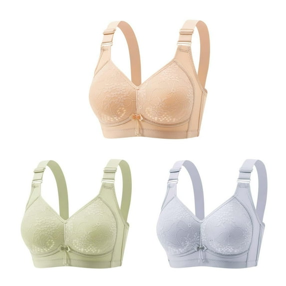 Diufon 3 Pack Adjustable Wide Strap Bras for Women No Underwire Full Coverage Lace Mesh Bralettes Ladies Comfort Bra