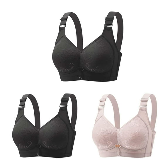 Diufon 3 Pack Adjustable Wide Strap Bras for Women No Underwire Full Coverage Lace Mesh Bralettes Ladies Comfort Bra