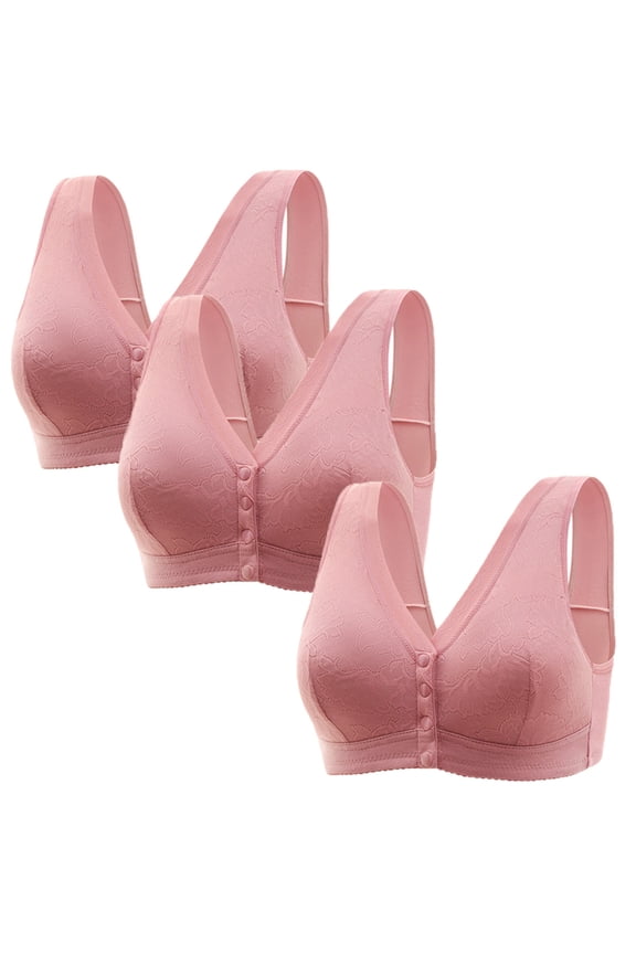 3 Pack Button Front Closure Bras for Women Seamless Full Coverage Floral Pattern Bra Soft Everyday Bralettes