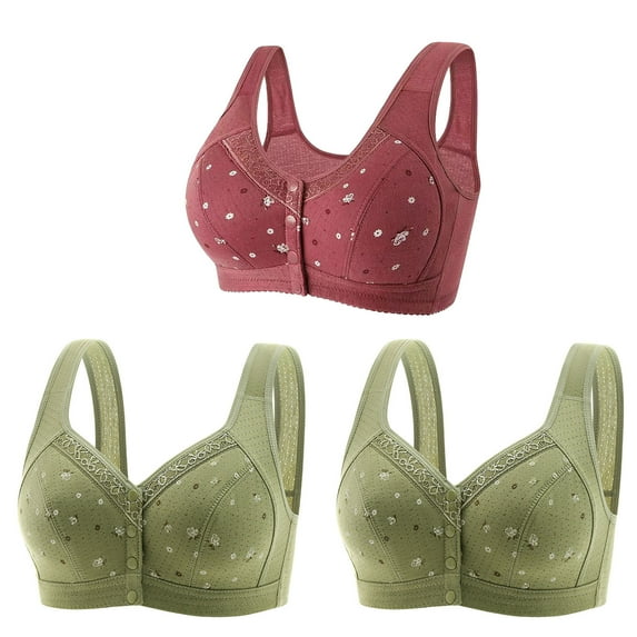 Diufon 3 Pack Front Closure Bras for Women Sleep Comfort Wireless Bra Everyday Sports Bras Gift for Ladies and Grandma