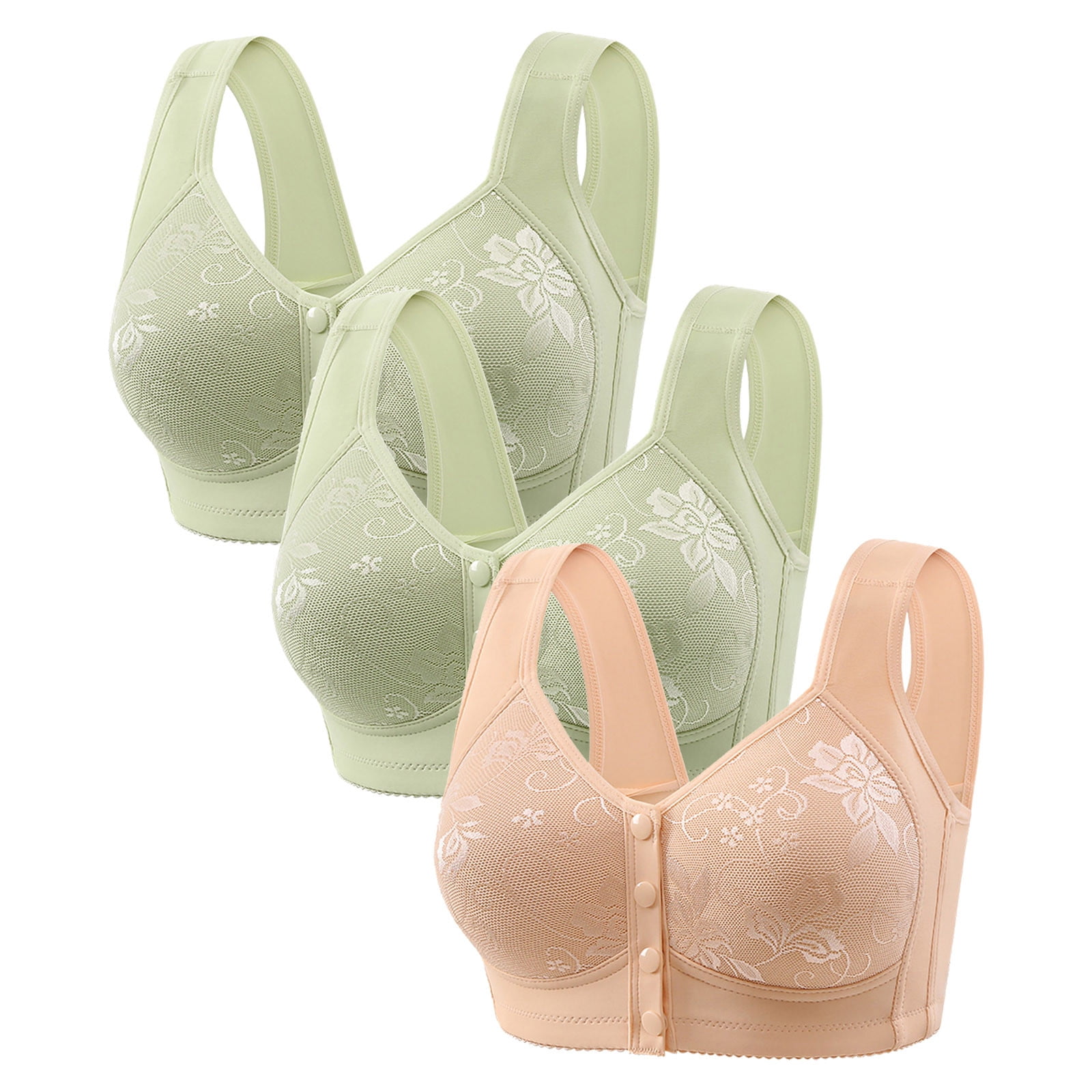 Diufon 3 Pack Wide Strap Bra for Women Everyday Front Closure Wireless ...