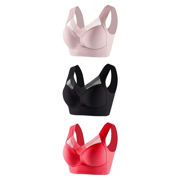 Diufon 3 Pack Wireless Bras for Women Seamless Lace Mesh with Padded Bra Comfort Soft Solid Color Bralettes