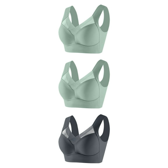 Diufon 3 Pack Wireless Bras for Women Seamless Lace Mesh with Padded Bra Comfort Soft Solid Color Bralettes