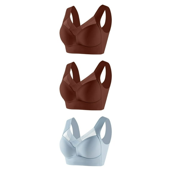 Diufon 3 Pack Wireless Bras for Women Seamless Lace Mesh with Padded Bra Comfort Soft Solid Color Bralettes