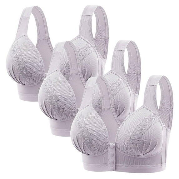Diufon 3 Pack Wireless Bras for Women Wide Straps Front Closure Push Up Lace Bra Ladies Comfort Solid Color Daily Bra
