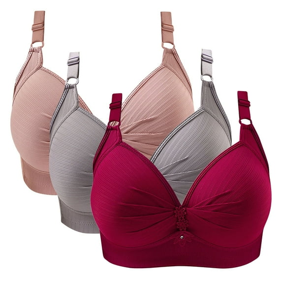 Diufon 3 Pack Wireless Comfortable Bra for Women Everyday Full Coverage V Neck Bras Ladies Support Push Up Bralettes