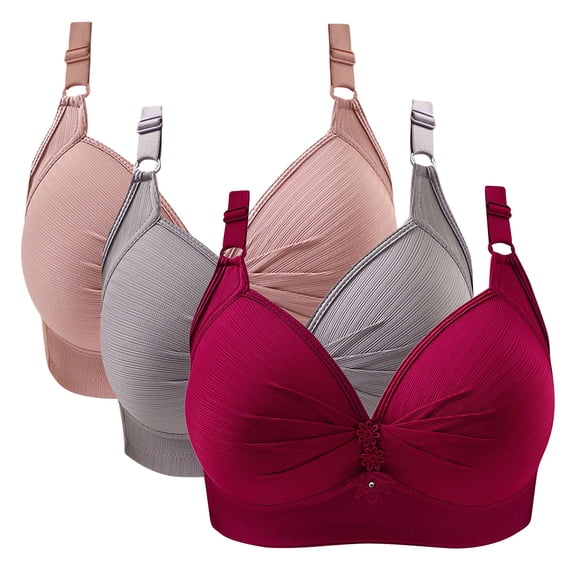 Diufon 3 Pack Wireless Comfortable Bra for Women Everyday Full Coverage V Neck Bras Ladies Support Push Up Bralettes