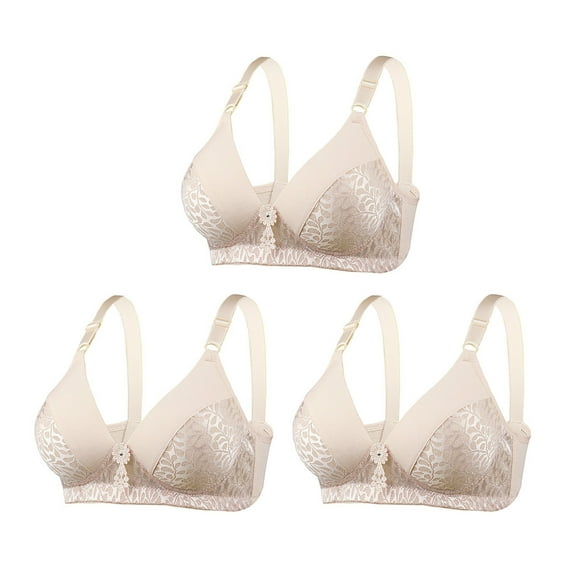 Diufon 3 Pack Wireless Comfortable Bra for Women Everyday Plus Size Lace V Neck Bras Support Push Up Bralettes