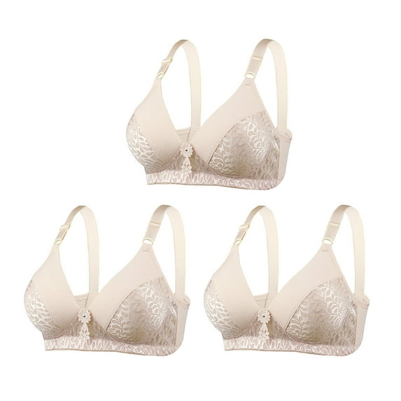 Diufon 3 Pack Wireless Comfortable Bra for Women Everyday Plus Size Lace V Neck Bras Support Push Up Bralettes