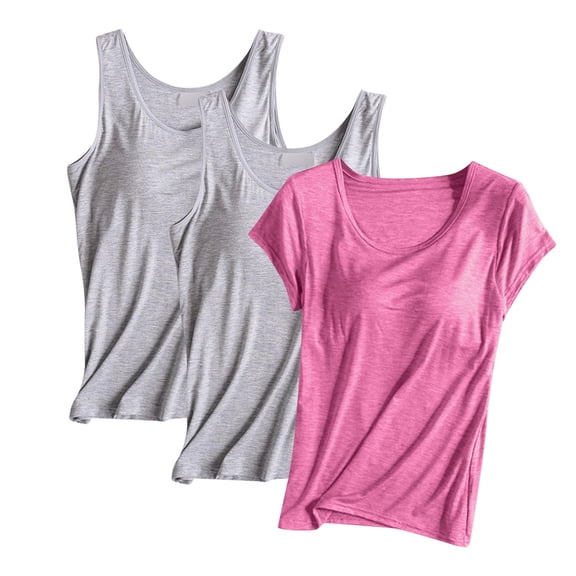 Diufon 3 Pack Women's Tops Sleeveless & Short Sleeve Casual Loose Workout Blouse Summer Basic Crewneck Shirts